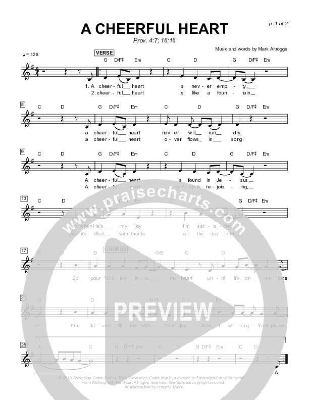 A Cheerful Heart Lead Sheet (Sovereign Grace)
