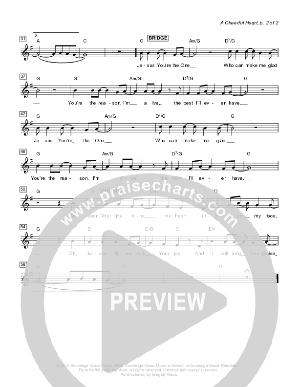 A Cheerful Heart Lead Sheet (Sovereign Grace)