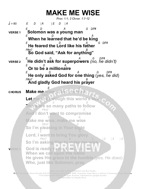 Make Me Wise Chords & Lyrics (Sovereign Grace)