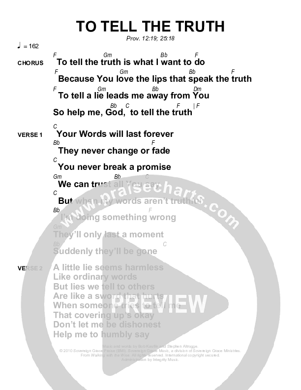 To Tell The Truth Chords & Lyrics (Sovereign Grace)
