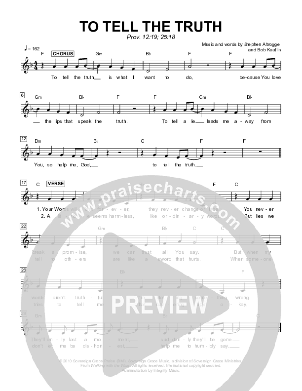 To Tell The Truth Lead Sheet (Sovereign Grace)