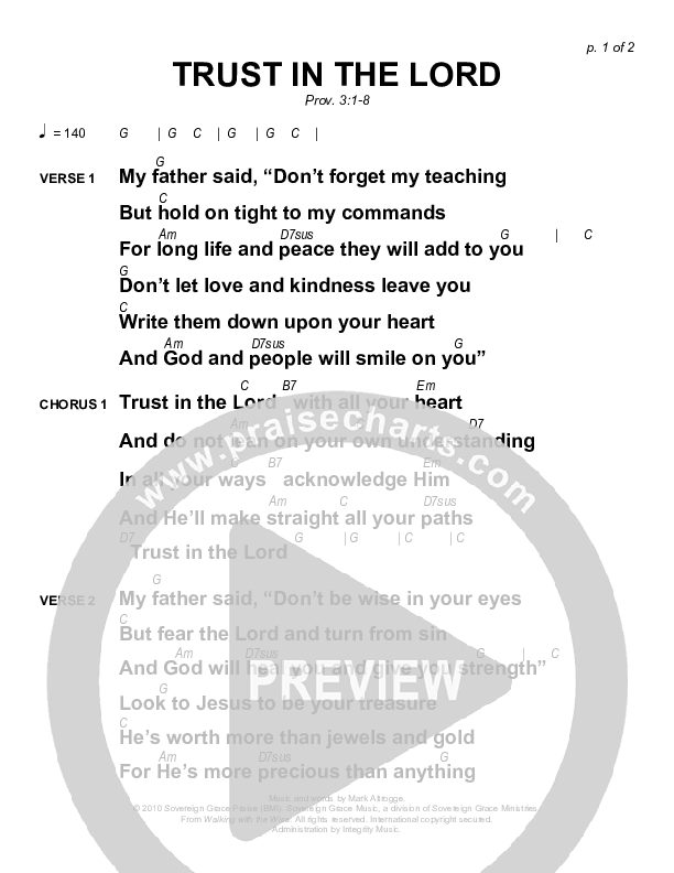 Trust In The Lord Chords & Lyrics (Sovereign Grace)