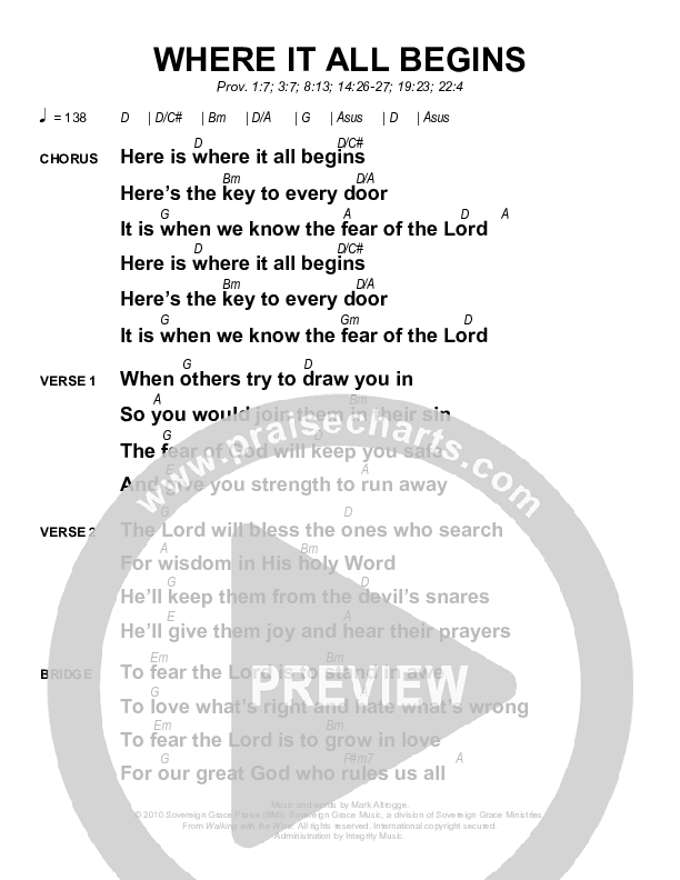 Where It All Begins Chords & Lyrics (Sovereign Grace)