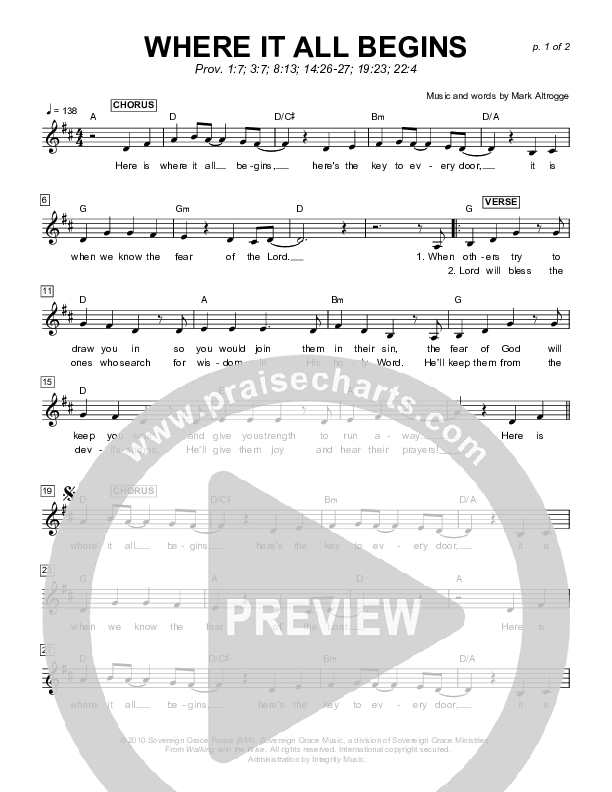 Where It All Begins Lead Sheet (Sovereign Grace)