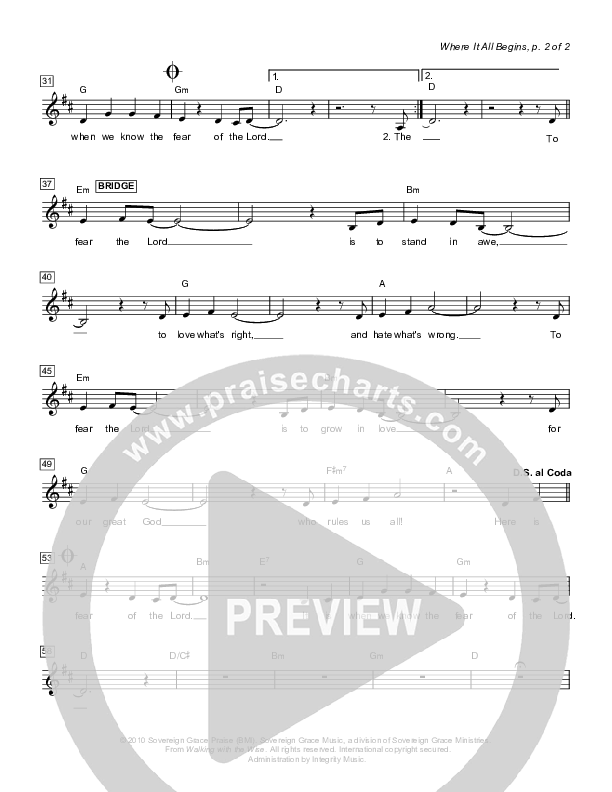 Where It All Begins Lead Sheet (Sovereign Grace)