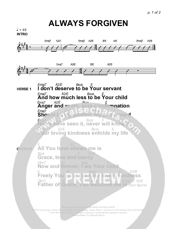 Always Forgiven Chords & Lyrics (Sovereign Grace)