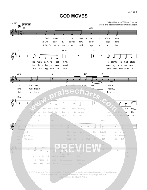 God Moves Lead Sheet (Sovereign Grace)