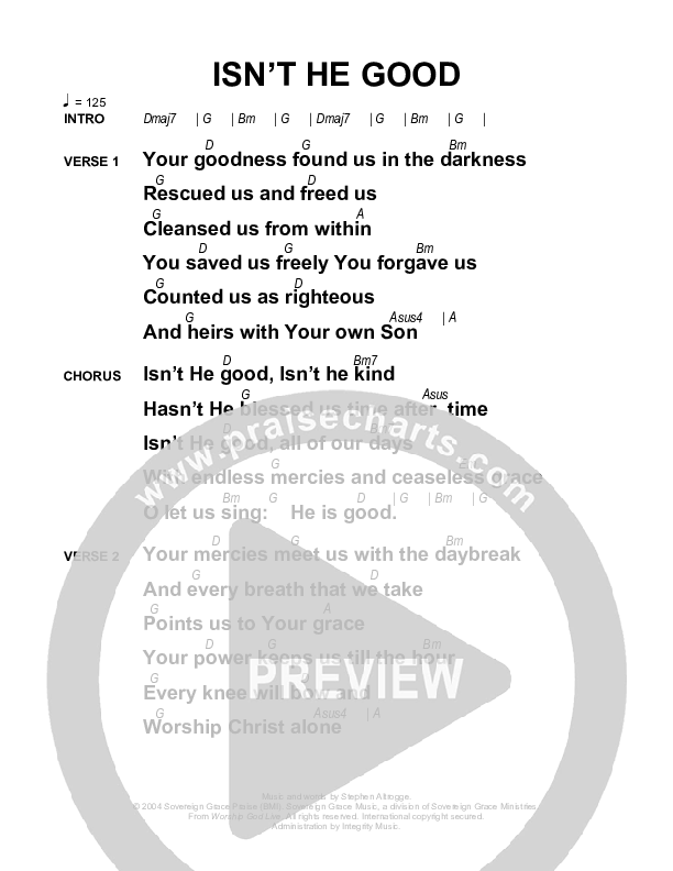 Isn't He Good Chords & Lyrics (Sovereign Grace)