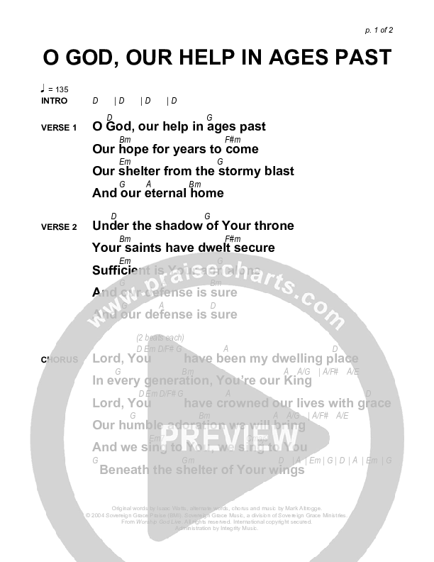 O God Our Help In Ages Past Chords & Lyrics (Sovereign Grace)