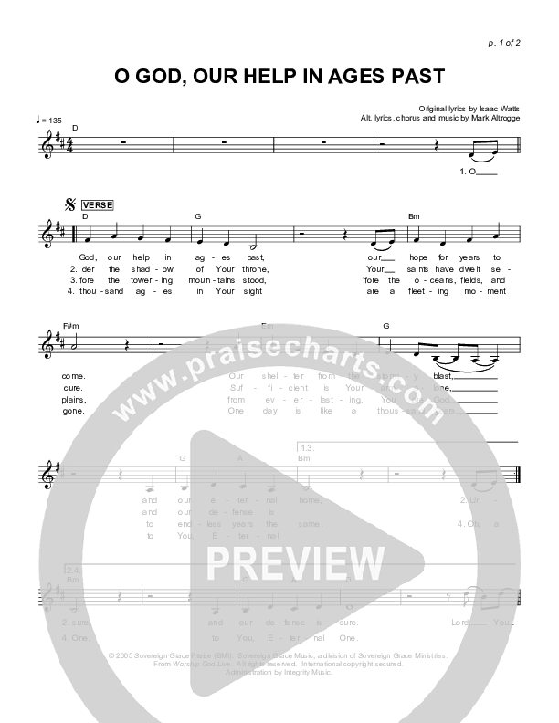 O God Our Help In Ages Past Lead Sheet (Sovereign Grace)