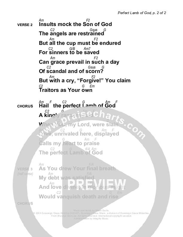 Perfect Lamb Of God Chords & Lyrics (Sovereign Grace)