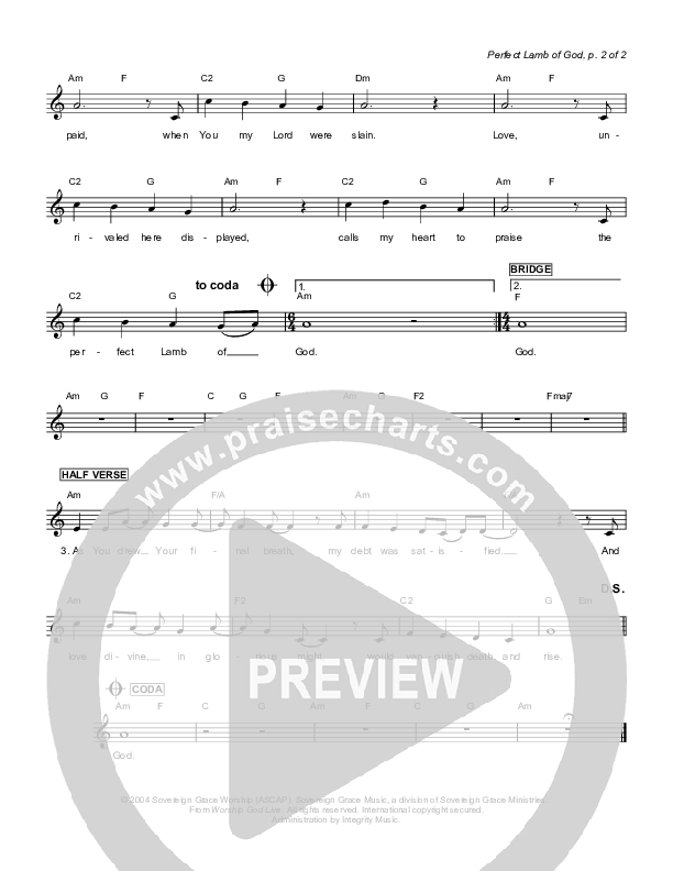 Perfect Lamb Of God Lead Sheet (Sovereign Grace)