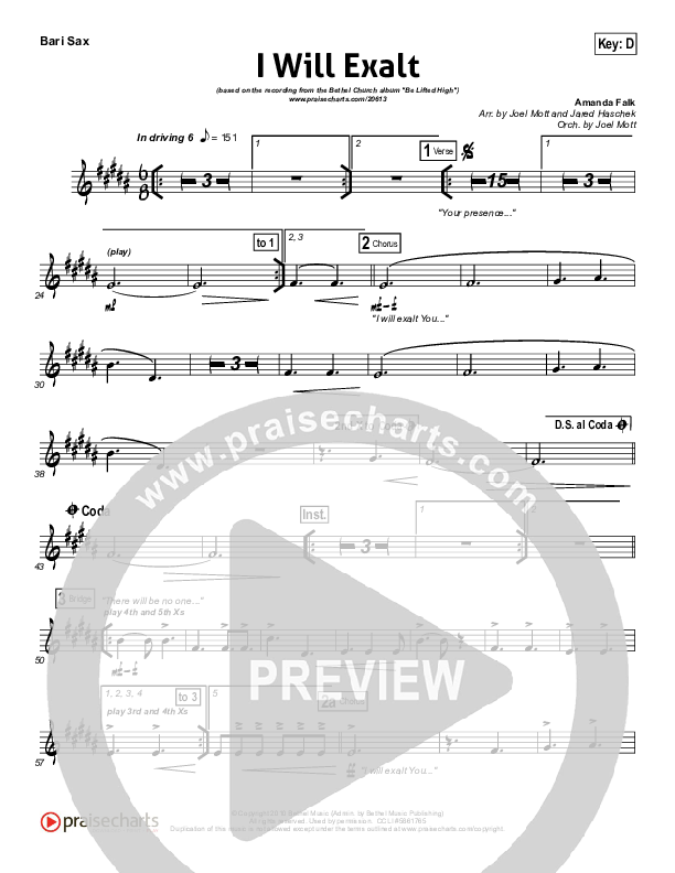 I Will Exalt Bari Sax (Bethel Music)