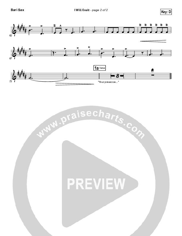 I Will Exalt Bari Sax (Bethel Music)