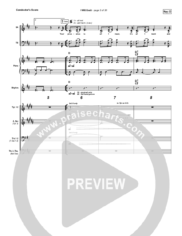 I Will Exalt Conductor's Score (Bethel Music)