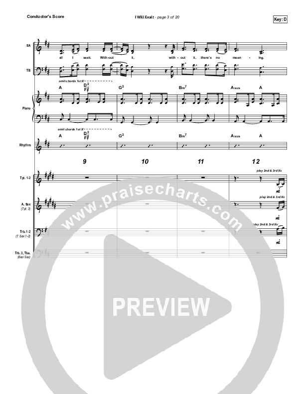 I Will Exalt Conductor's Score (Bethel Music)