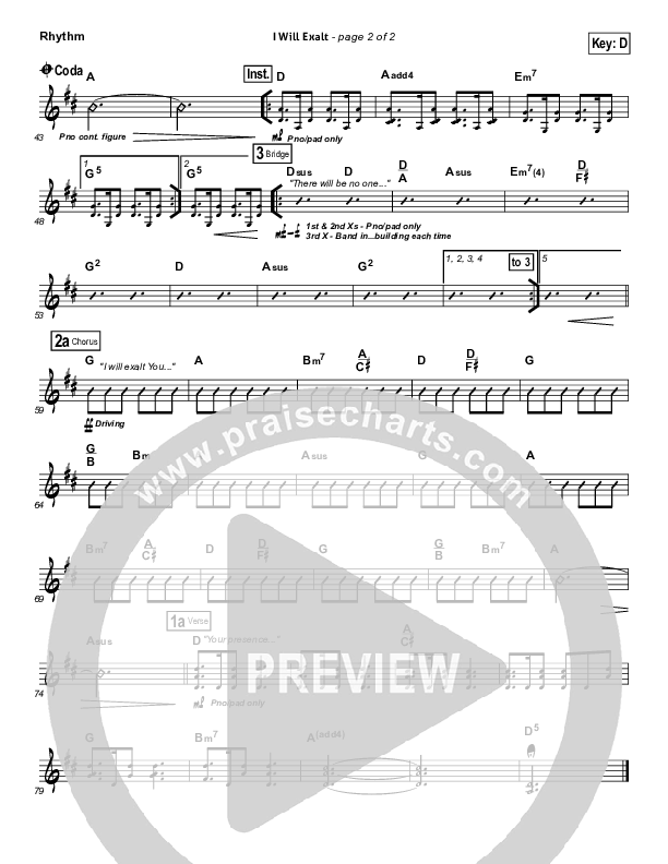 I Will Exalt Rhythm Chart (Bethel Music)