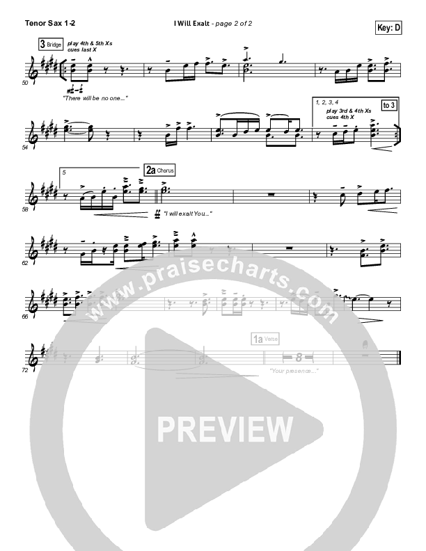 I Will Exalt Tenor Sax 1/2 (Bethel Music)