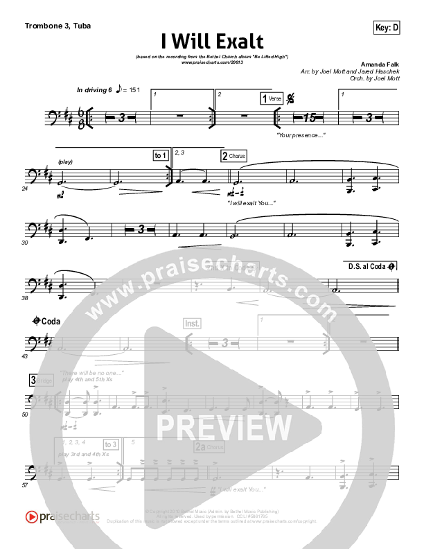 I Will Exalt Trombone 3/Tuba (Bethel Music)