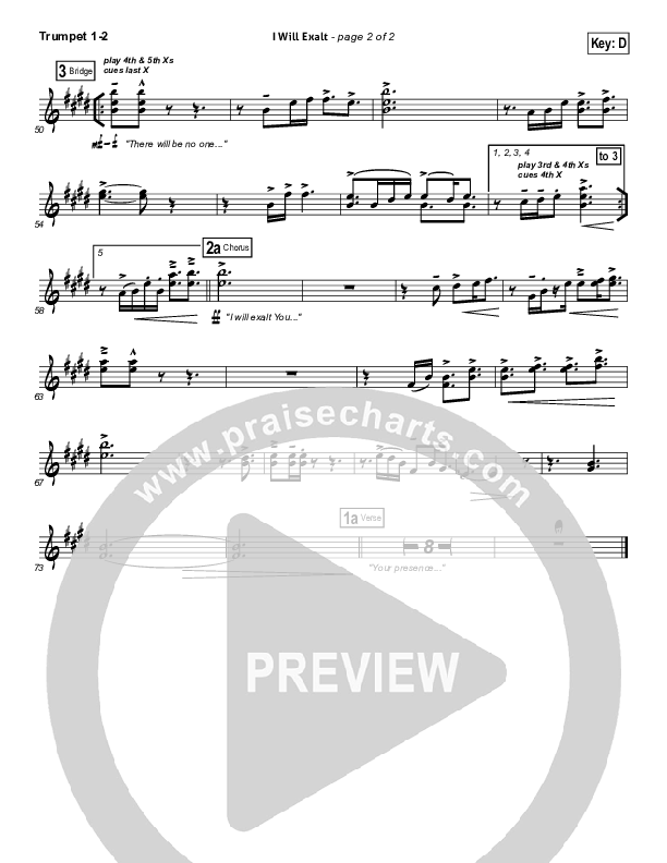 I Will Exalt Trumpet 1,2 (Bethel Music)