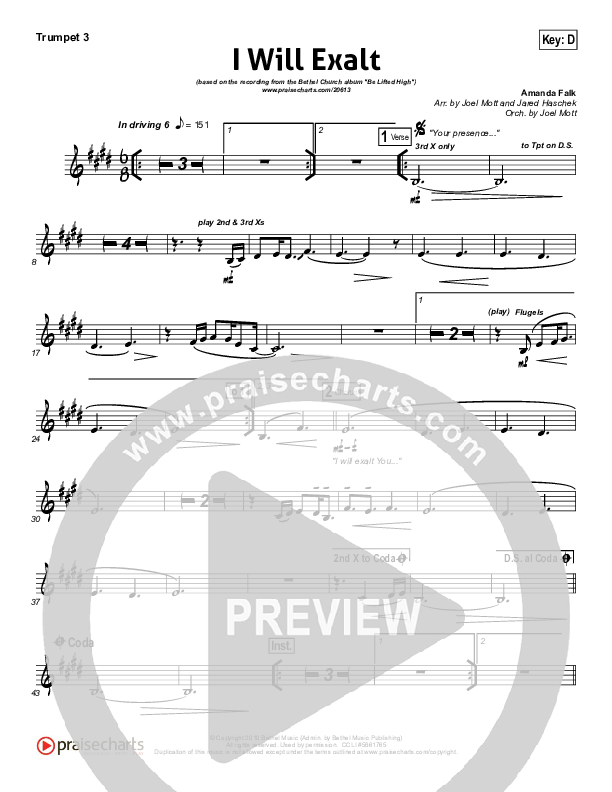 I Will Exalt Trumpet 3 (Bethel Music)