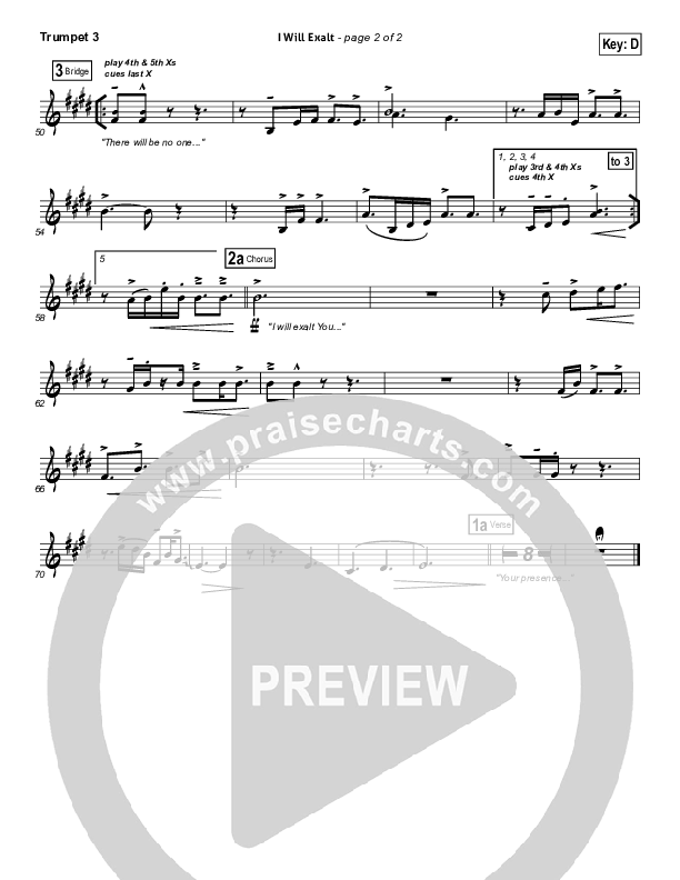 I Will Exalt Trumpet 3 (Bethel Music)