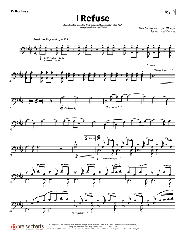 I Refuse Cello/Bass (Josh Wilson)