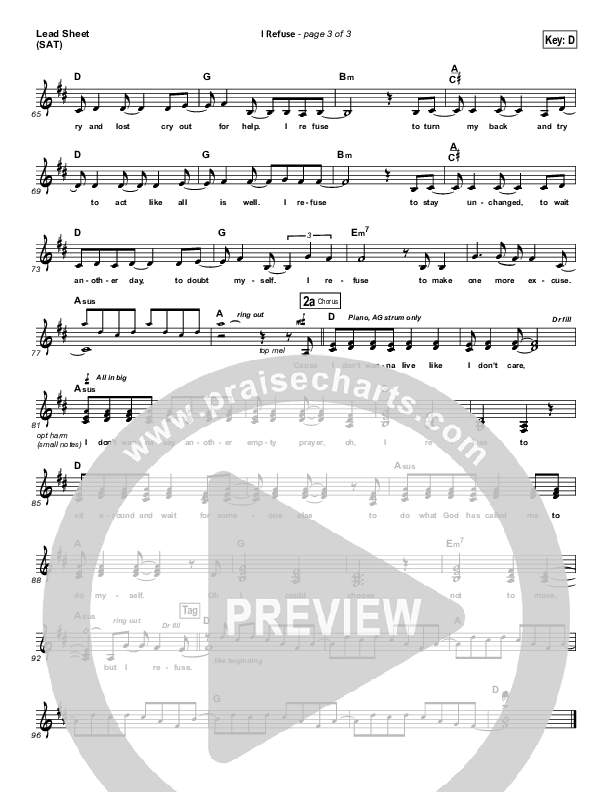 I Refuse Lead Sheet (SAT) (Josh Wilson)