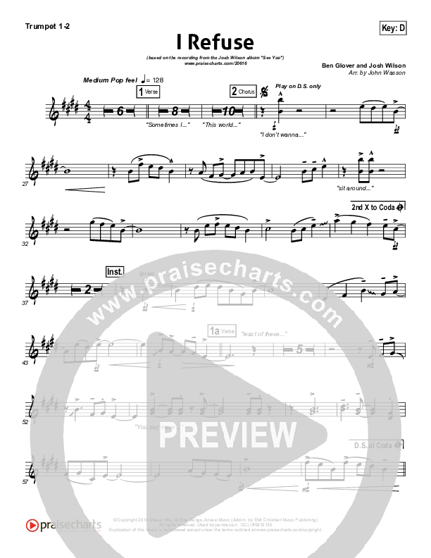 I Refuse Trumpet 1,2 (Josh Wilson)