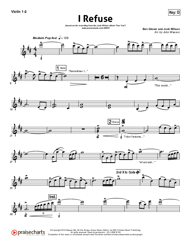 I Refuse Violin 1/2 (Josh Wilson)