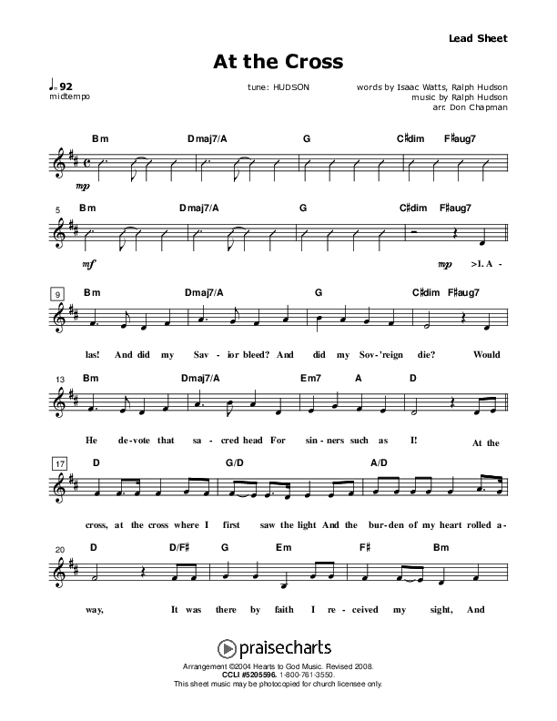 At The Cross Lead Sheet (SAT) (Don Chapman)