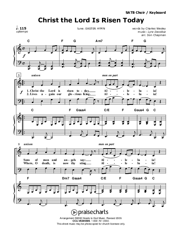 Christ the Lord Is Risen Today Choir Sheet (SATB) (Don Chapman)