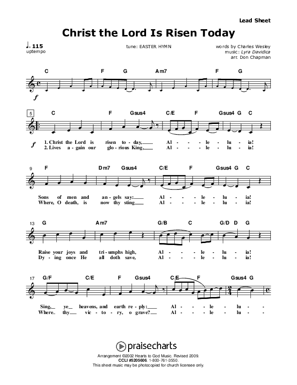 Christ the Lord Is Risen Today Lead Sheet (Don Chapman)