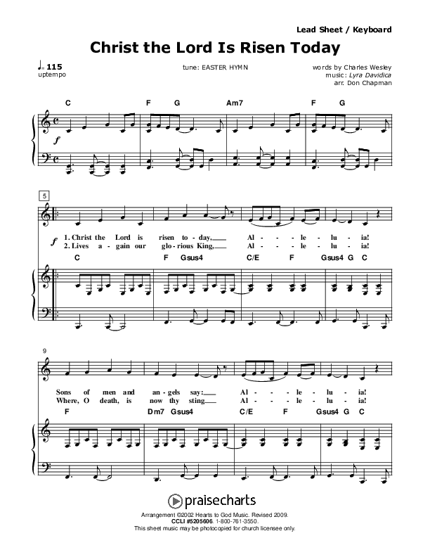 Christ the Lord Is Risen Today Piano/Vocal (Don Chapman)