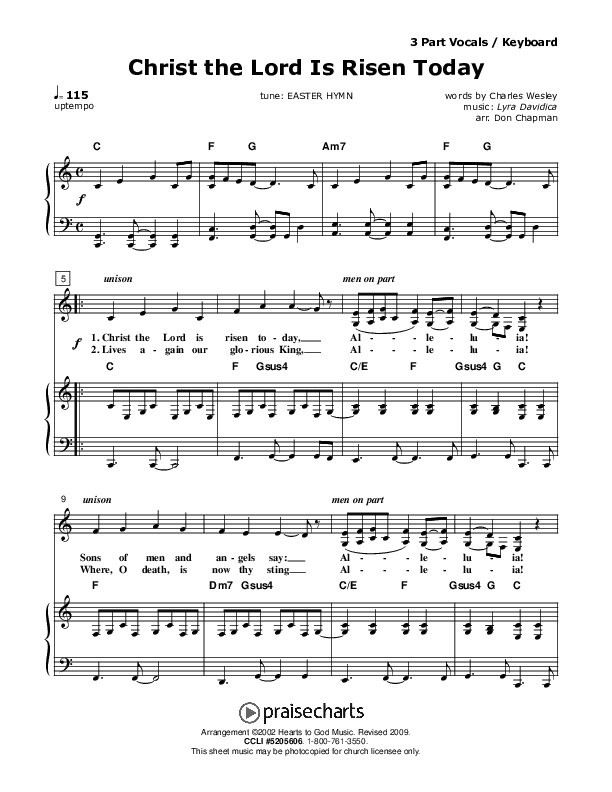Christ the Lord Is Risen Today Piano/Vocal (SAT) (Don Chapman)