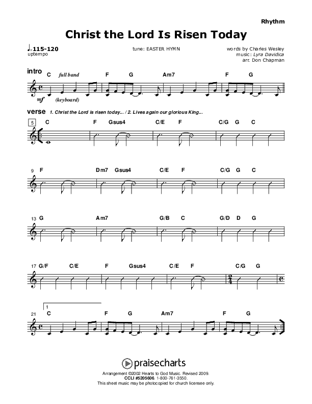 Christ the Lord Is Risen Today Rhythm Chart (Don Chapman)