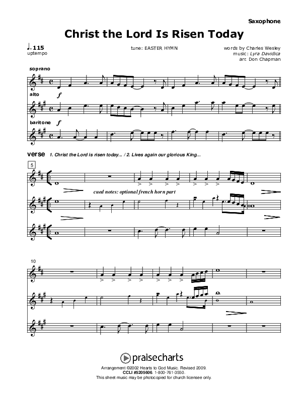 Christ the Lord Is Risen Today Saxophone (Don Chapman)