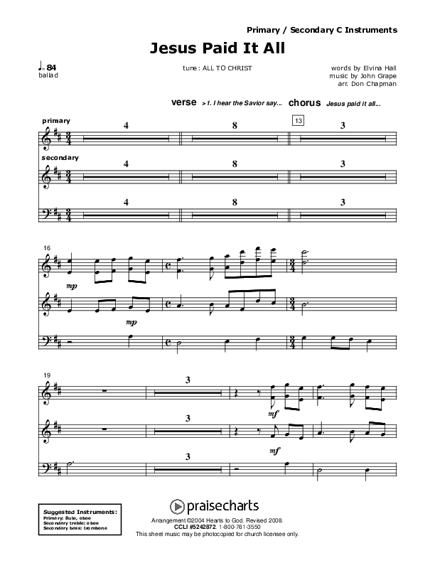 Jesus Paid It All C Instruments (Don Chapman)