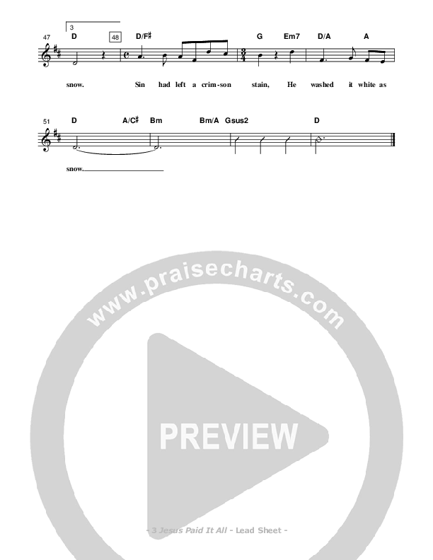 Jesus Paid It All Lead Sheet (Don Chapman)