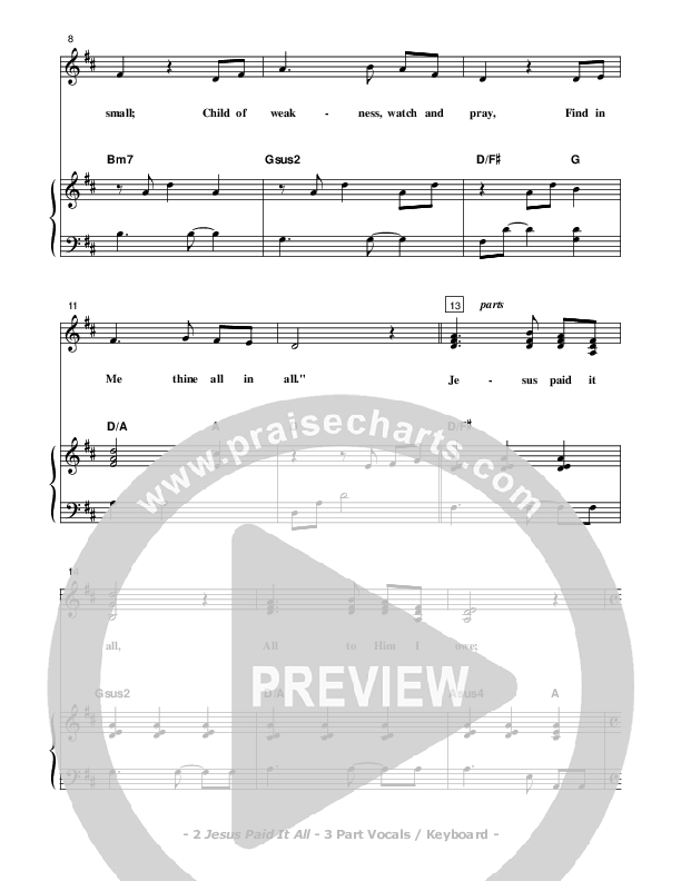 Jesus Paid It All Piano/Vocal (SAT) (Don Chapman)