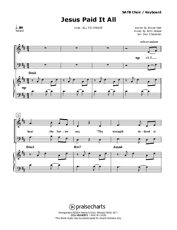 Jesus Paid It All Orchestration (Don Chapman)