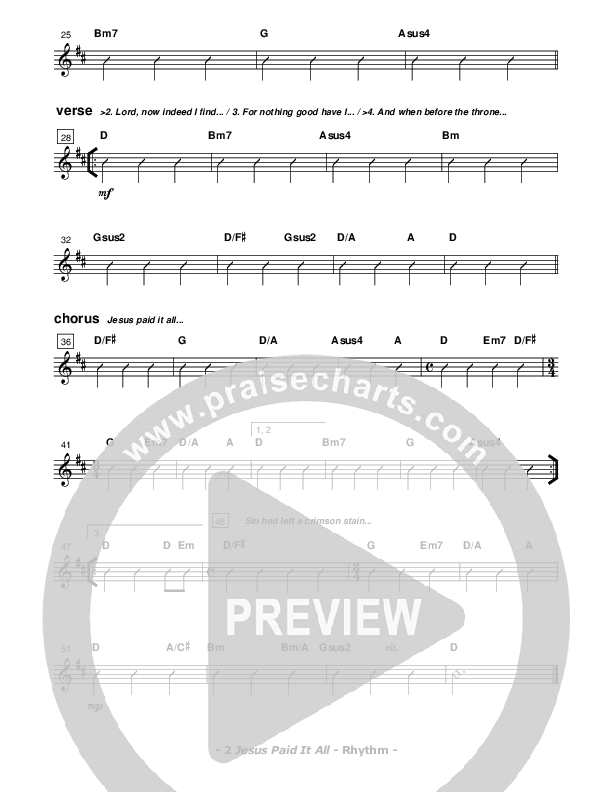 Jesus Paid It All Rhythm Chart (Don Chapman)