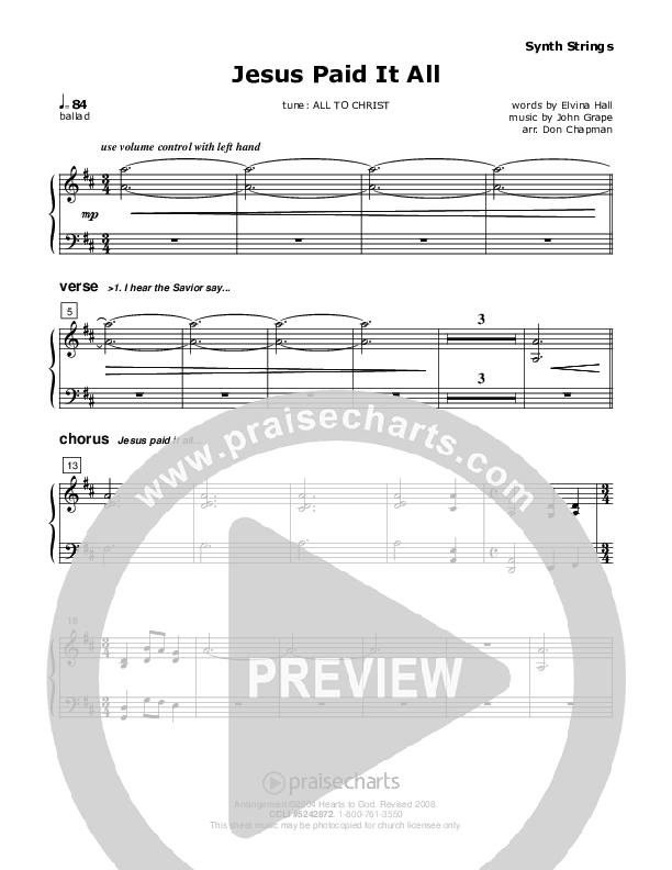 Jesus Paid It All Synth Strings (Don Chapman)