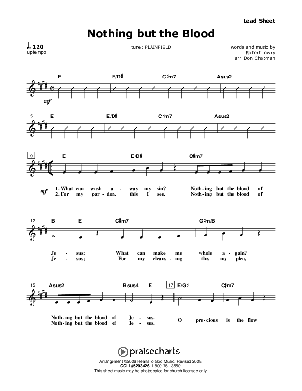 Nothing But The Blood Lead Sheet (Don Chapman)