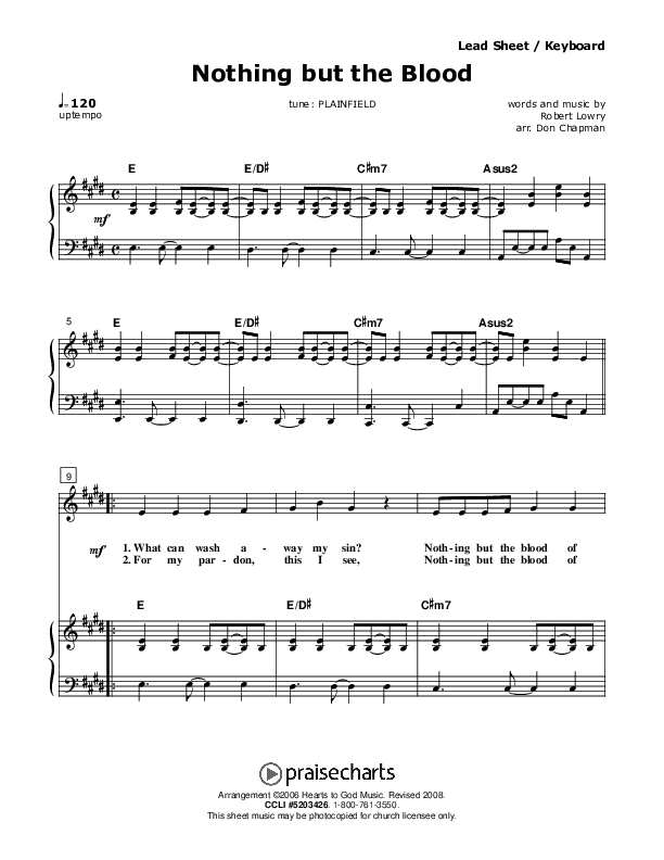 Nothing But The Blood Piano/Vocal (Don Chapman)