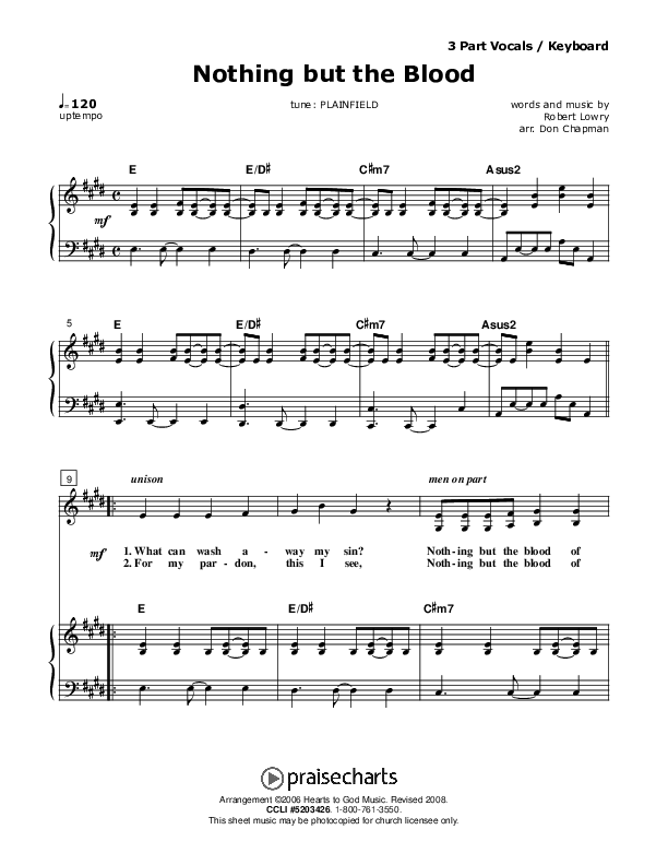 Nothing But The Blood Piano/Vocal (SAT) (Don Chapman)