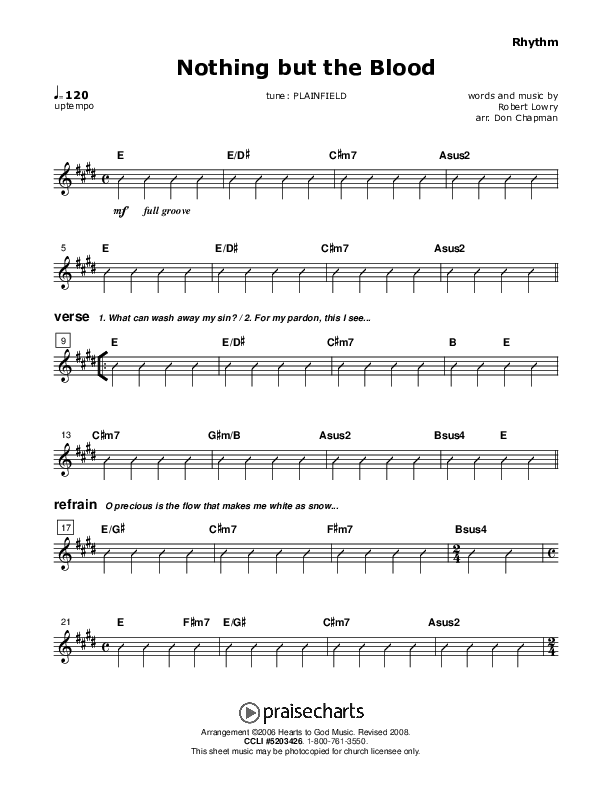 Nothing But The Blood Rhythm Chart (Don Chapman)