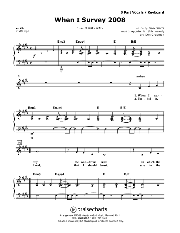 When I Survey Piano/Vocal (SAT) (Don Chapman)