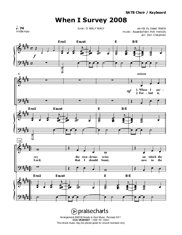 When I Survey Piano/Vocal (SATB) (Don Chapman)