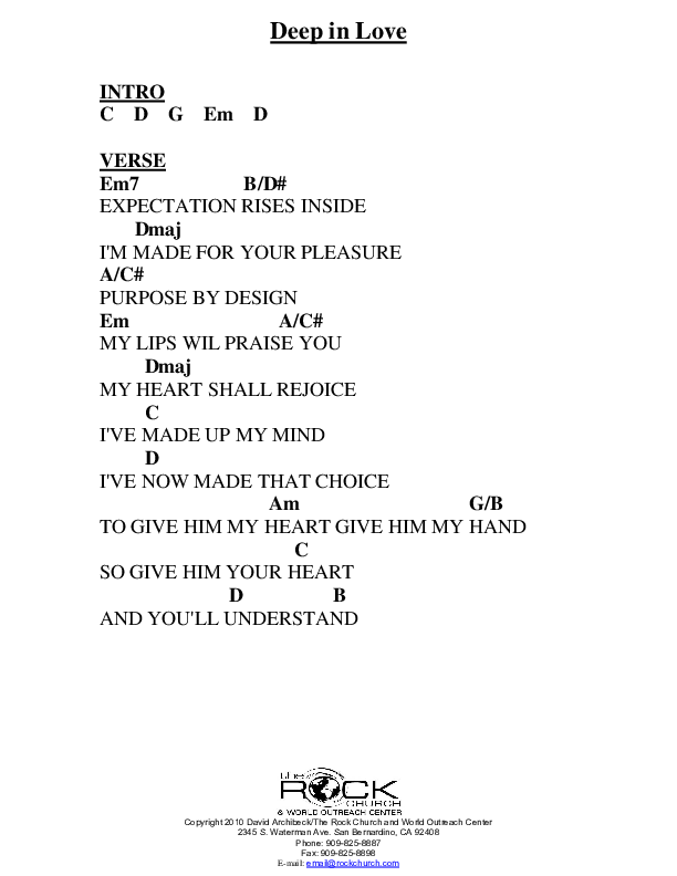 Deep In Love Chords & Lyrics (David Archibeck / The Rock Church)